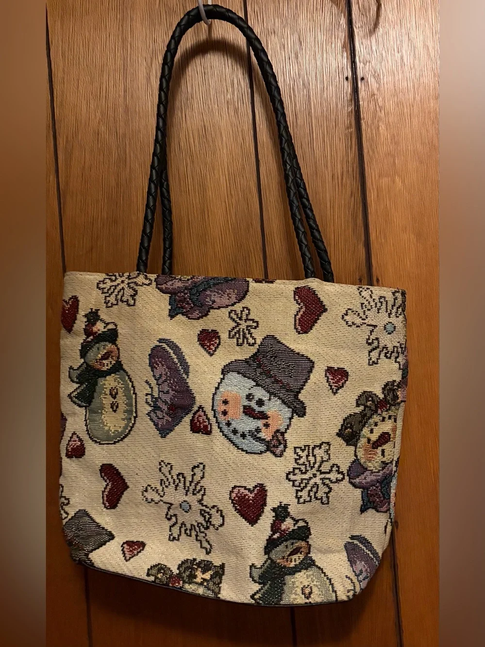Woven Snowman Pattern Tote Bag with matching coin purse/small wallet